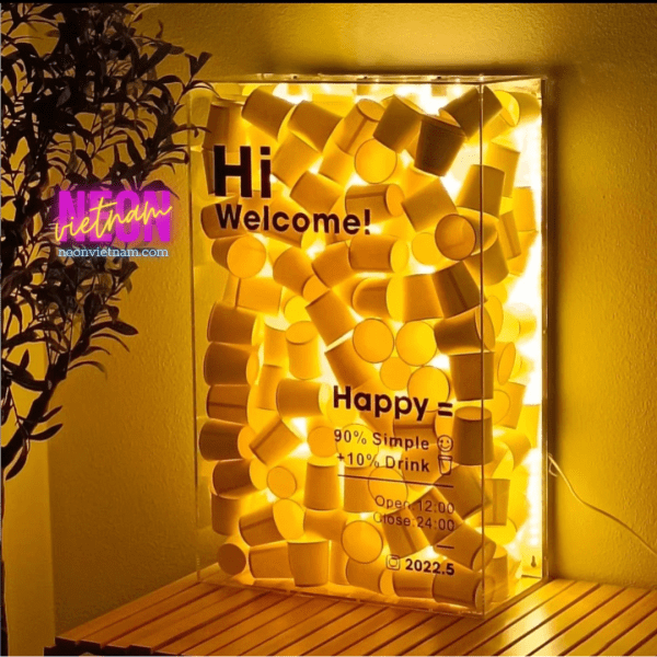 Hi Welcome! Milktea Paper Cup Transparent Light Box Sign