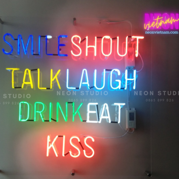 Smile Shout Ttalk Laugh Drink Eat Kiss Glass Neon Sign