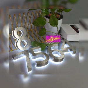 Bright inox letters at the bottom