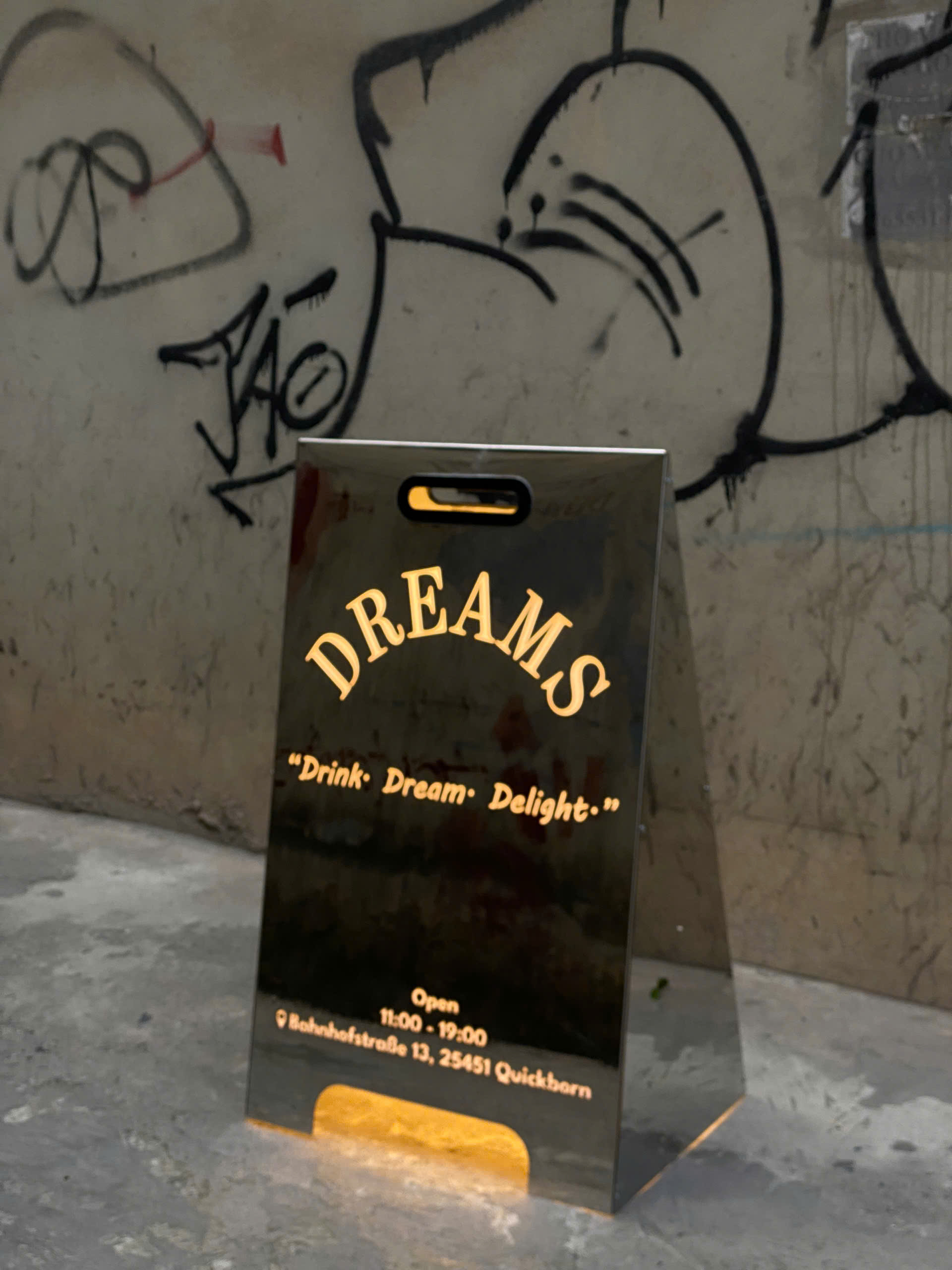 Custom sidewalk Sign light box for Dreams Restaurant at Quickborn, Germany