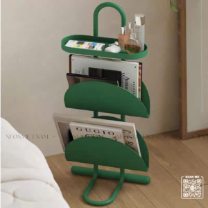 3-tier bookshelf with powder-coated steel design.